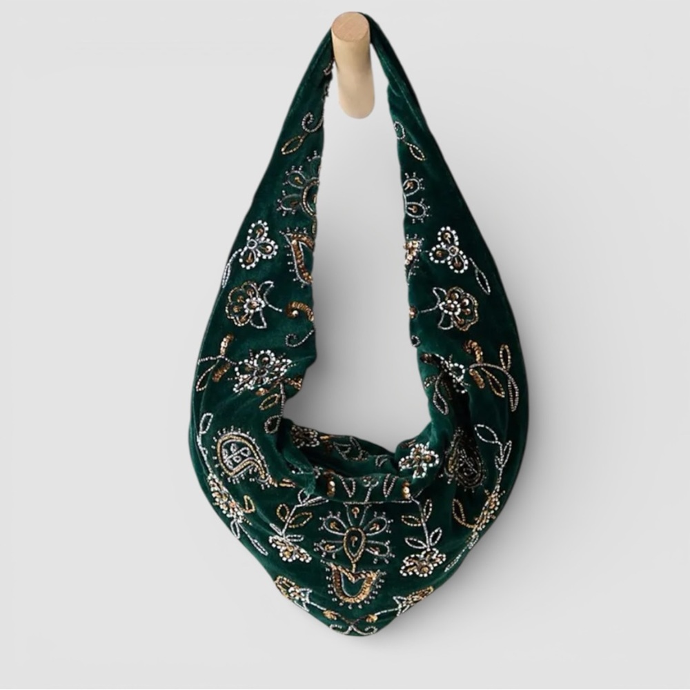 Free People Nashville Nights Beaded Shoulder Bag - Emerald NWT